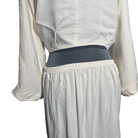 H&M Ivory Cut Out 3/4 Sleeve Mini Dress Size XL Lagenlook Plunge Minimalist EUC - Picture 11 of 16